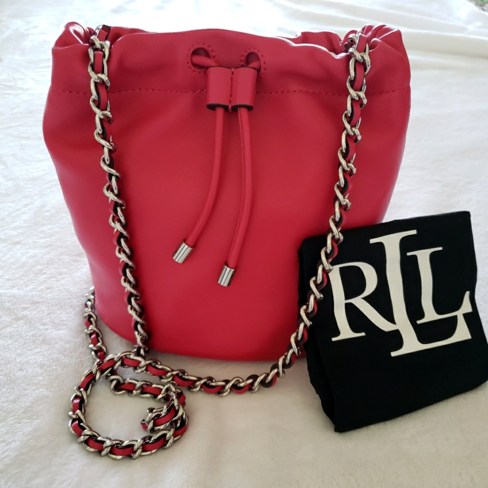 RALPH LAUREN Emmy Medium Nappa Leather Pink Bucket Crossbody